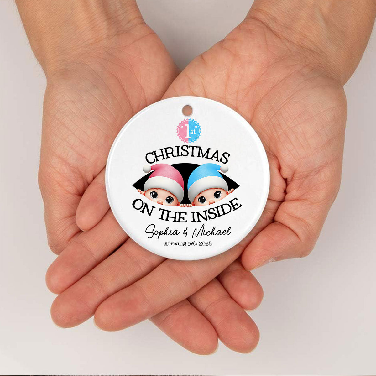 Personalized Twins Baby's First Christmas On the Inside Ornament, Custom Pregnancy Reveal Ornament, Expecting Parents