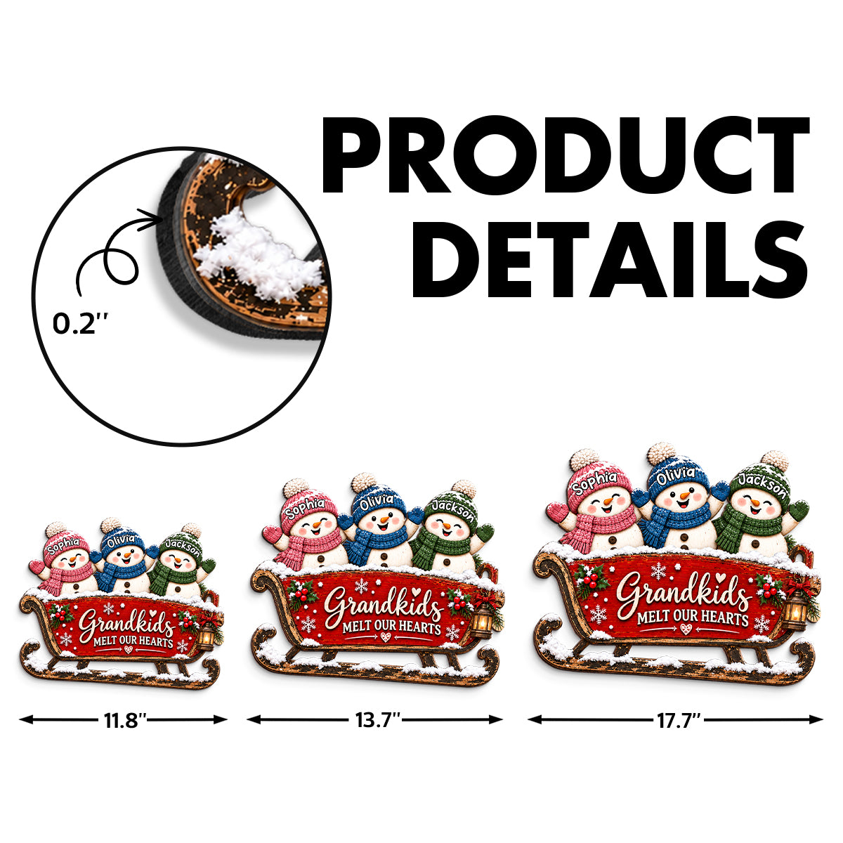 Grandkids Snowman On Sleigh 2D Flat Printed - Personalized Wood Sign - Christmas Decor For Grandparents