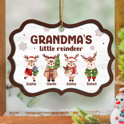 Grandma's Little Reindeers Cute Christmas Personalized Wooden Ornament