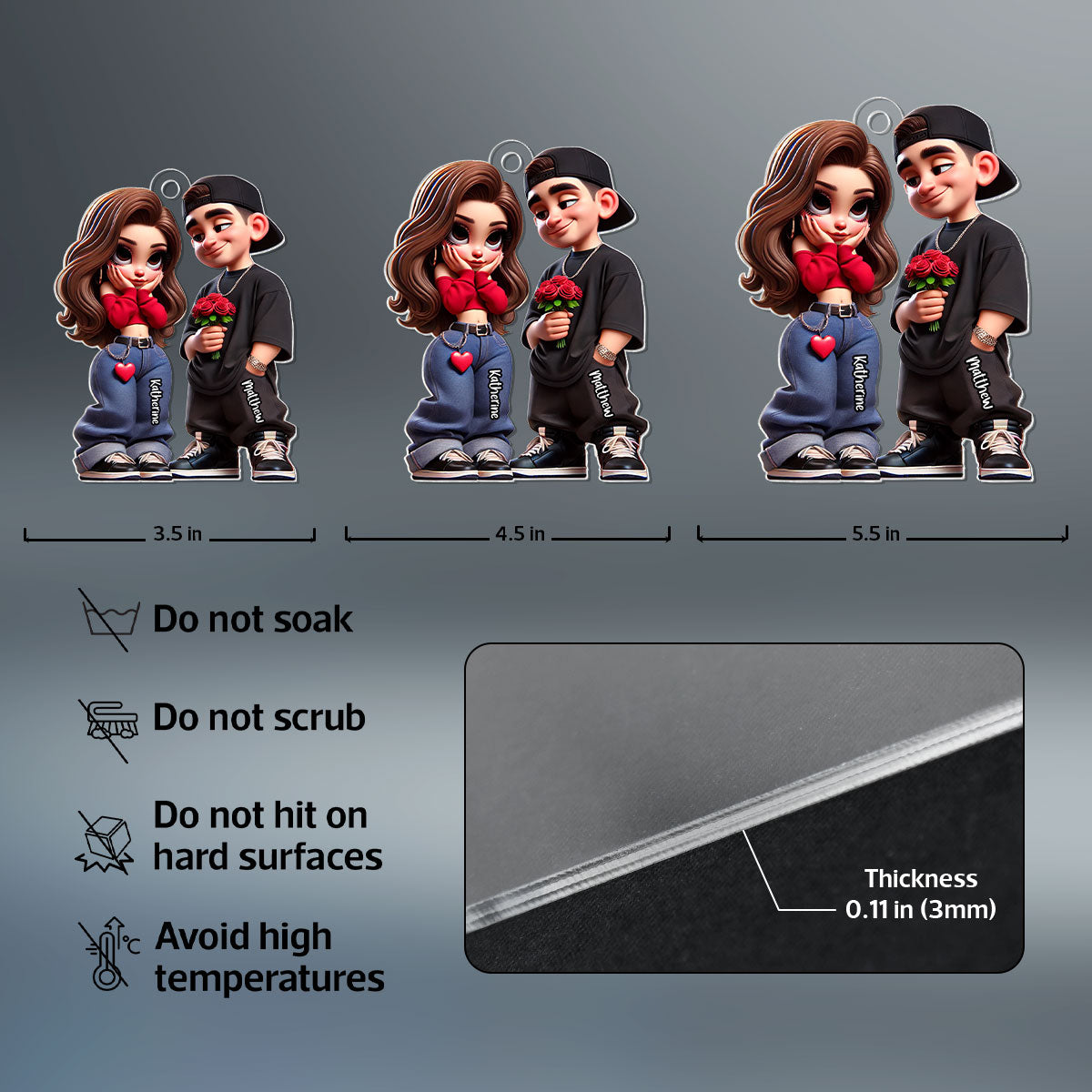 3D Effect Y2K Couple Personalized Acrylic Car Hanger,  Gift For Couple, For Him, For Her