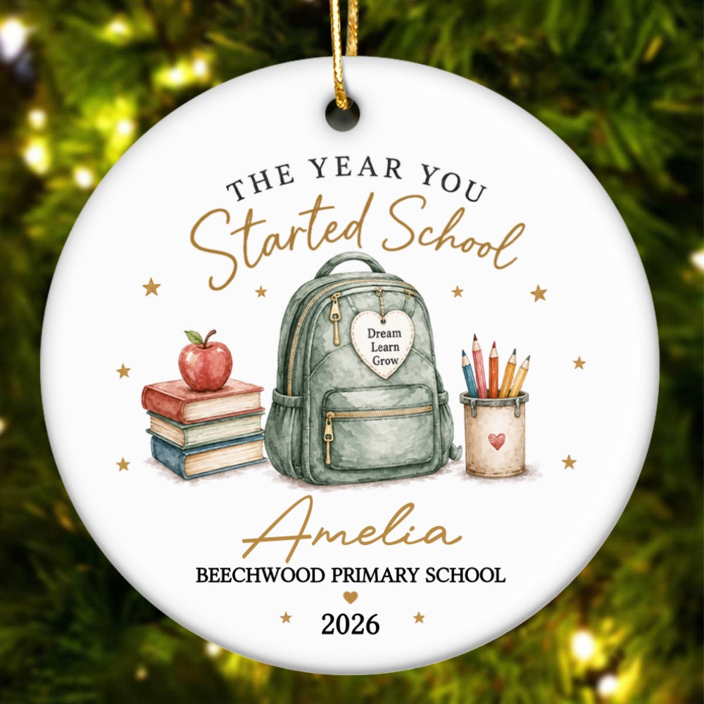 The Year You Started School - Personalized Ceramic Ornament - First Day of School Keepsake, Custom School Starter Gift