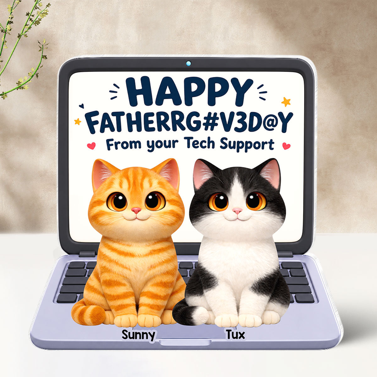 Cute Fluffy Cats Happy Father's Day From Tech Support 2D Flat - Personalized Acrylic Block Plaque - Funny Father's Day Gift For Cat Dad, Cat Lovers
