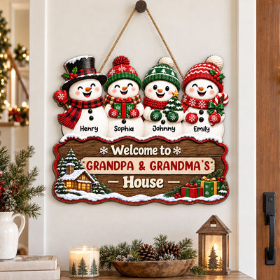 Heartwarming Snowman Grandkids - Personalized Wood Sign - Christmas Decoration For Grandparents