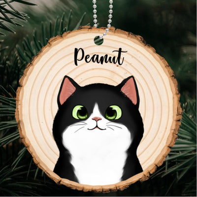 Fluffy Cats Wood Grain Personalized Wooden Ornament