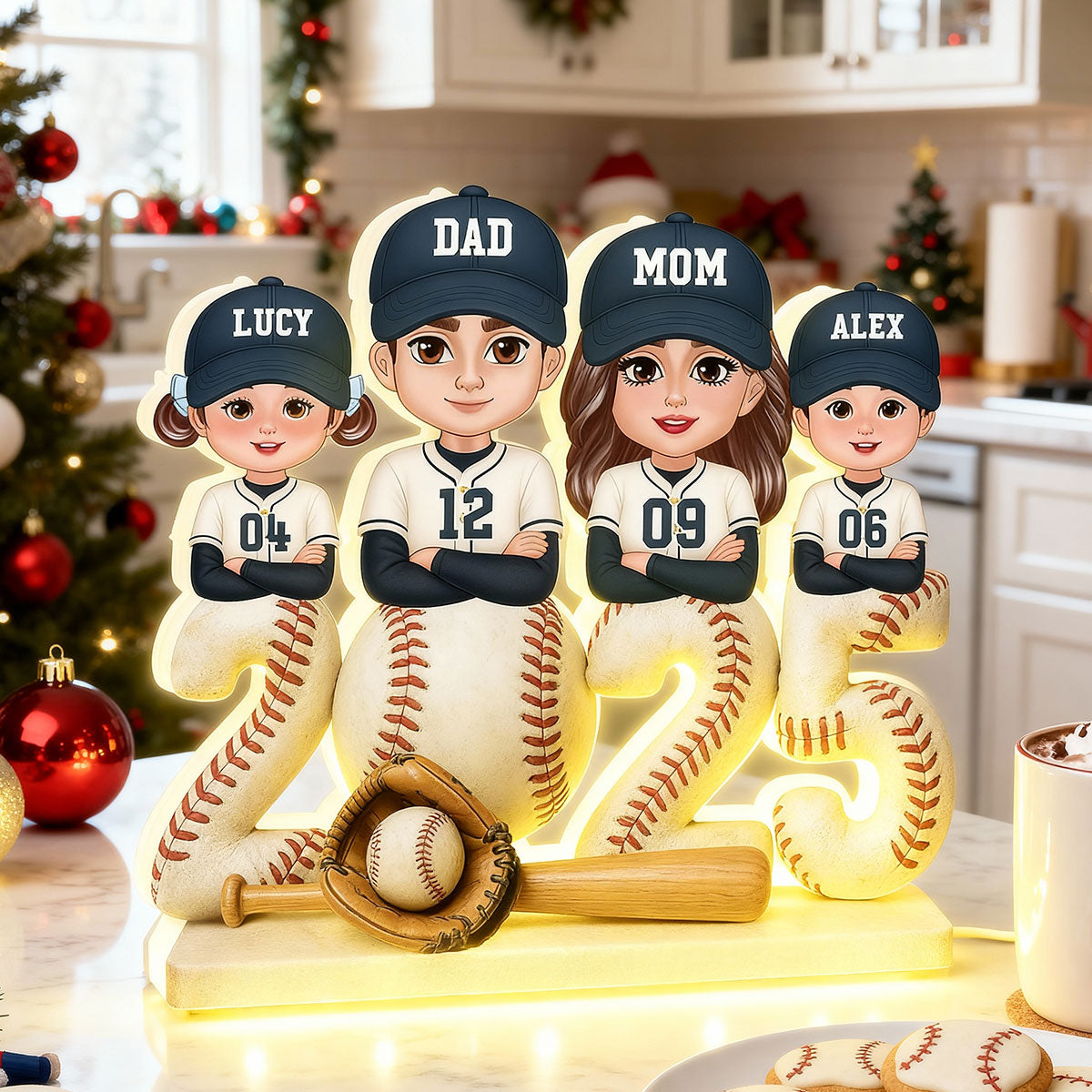 3D Effect Christmas Baseball Team Family - Personalized Light Box