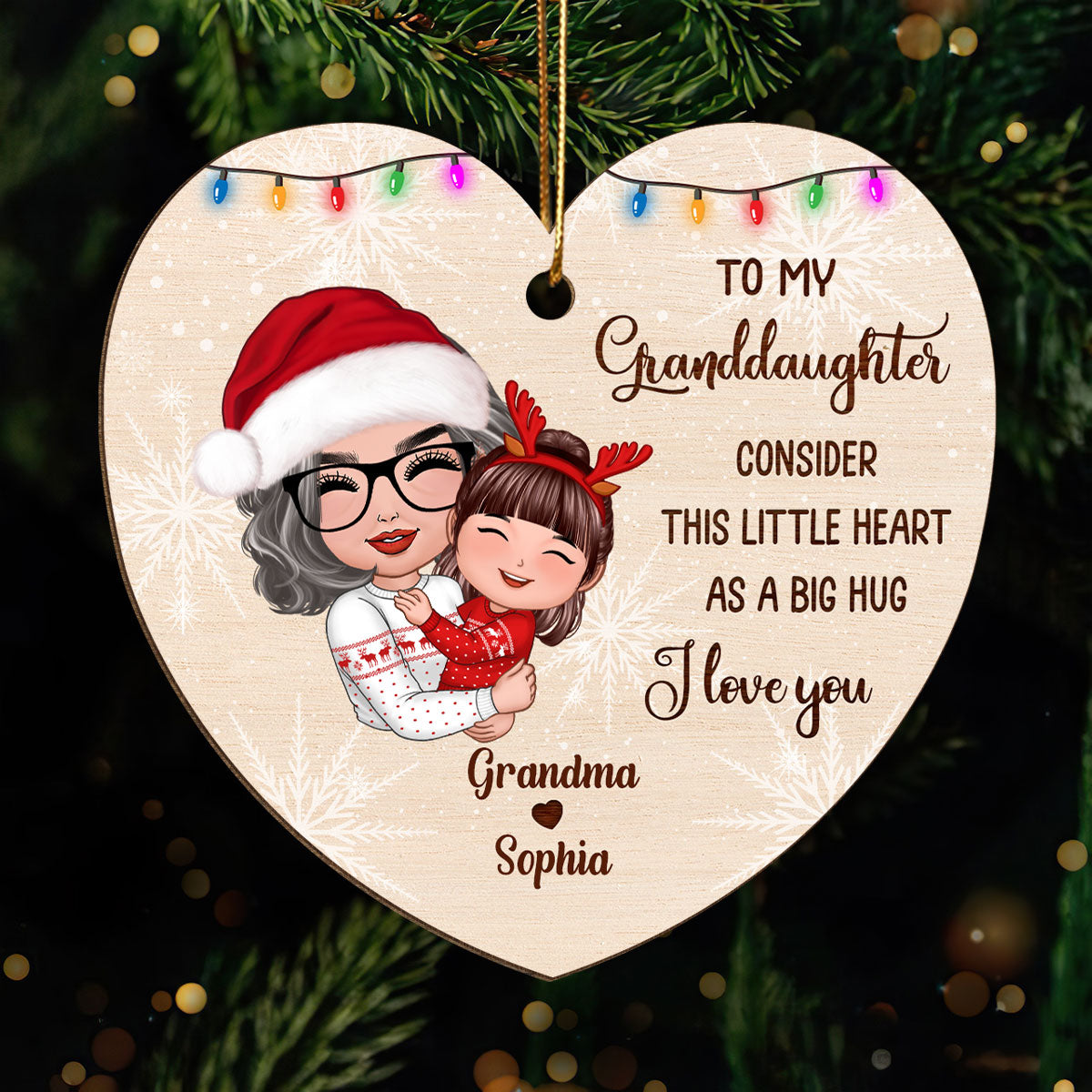 Grandma Mom Hugging Kids Consider This Heart As Big Hug Personalized Wooden Ornament