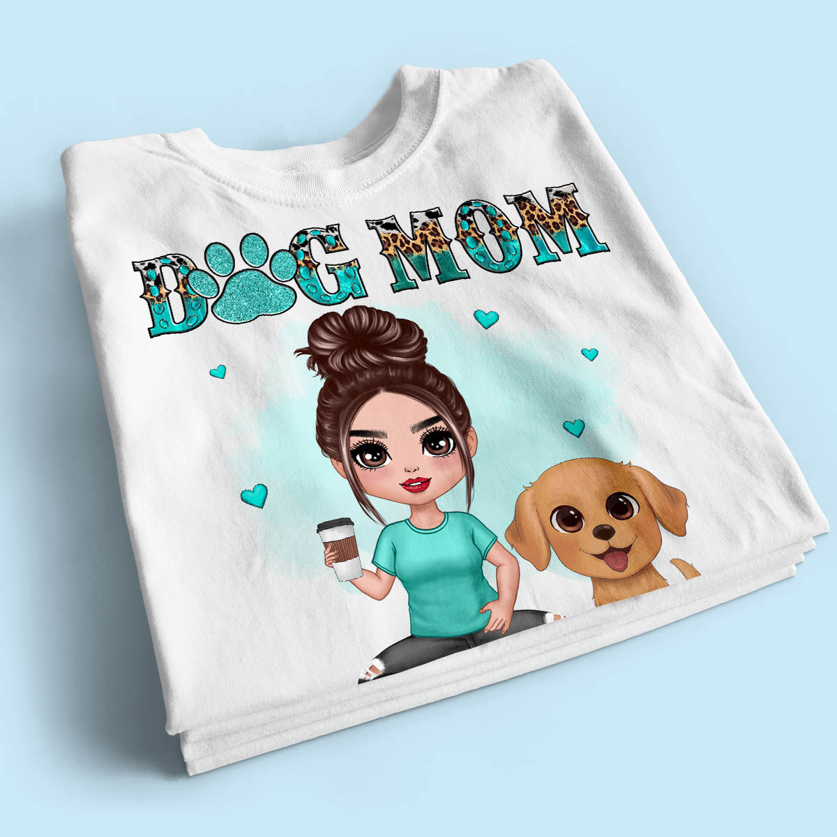 Watercolor Cute Dogs Teal And Leopard Dog Mom Personalized Shirt