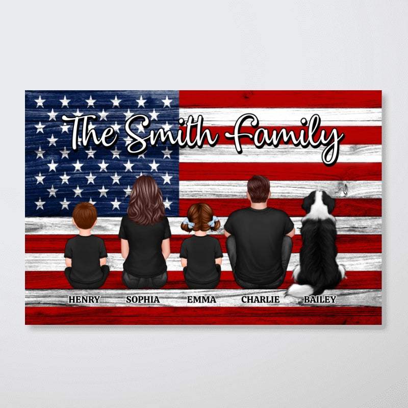 Nation Flag Family Dad Mom Kids Dogs Cats Personalized Poster, Gift For Proud American Dad, Husband, Grandpa