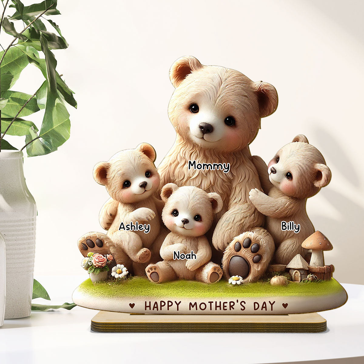 Mama Bear Nana Bear With Kids Adorable 3D Effect Personalized Standing Wooden Plaque, Perfect 2025 Gift For Mom, For Grandma