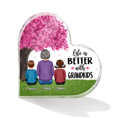 Life Is Better With Grandkids Under Tree Personalized Personalized Acrylic Heart Plaque