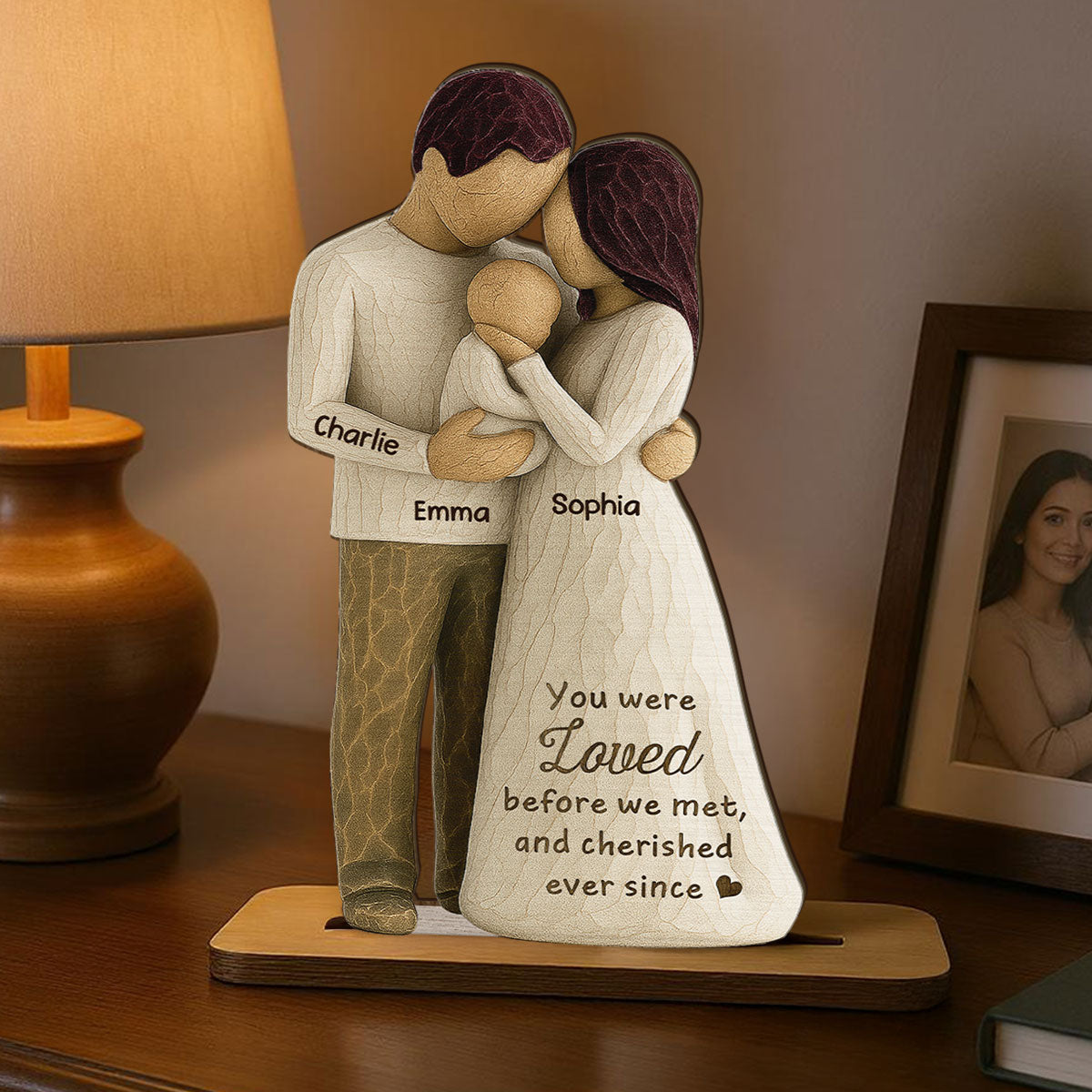 Welcome To The World First Time Parents Couple & Baby 3D Effect Personalized Standing Wooden Plaque, Gift For First Time Parents