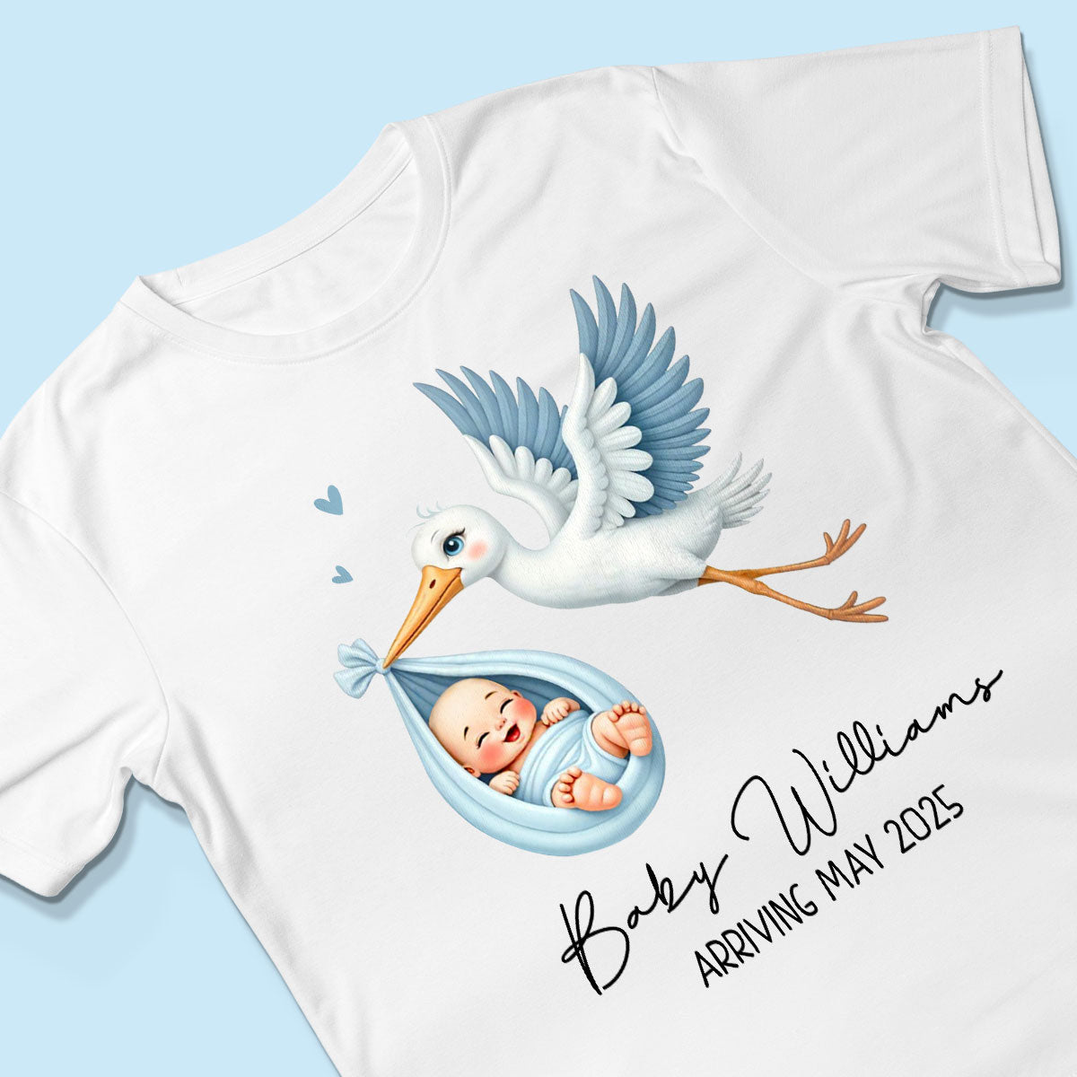 Cute Stork New Baby Personalized Shirt for New Mom, Pregnancy Announcement Gift for Her, Pregnancy Reveal Shirt