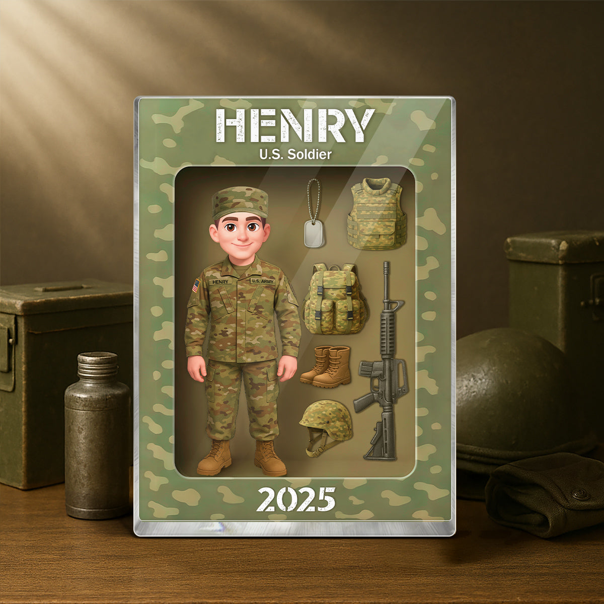 Army Action Figure 3D Effect - Personalized Acrylic Block - Special Christmas Gift For The Brave Soldier