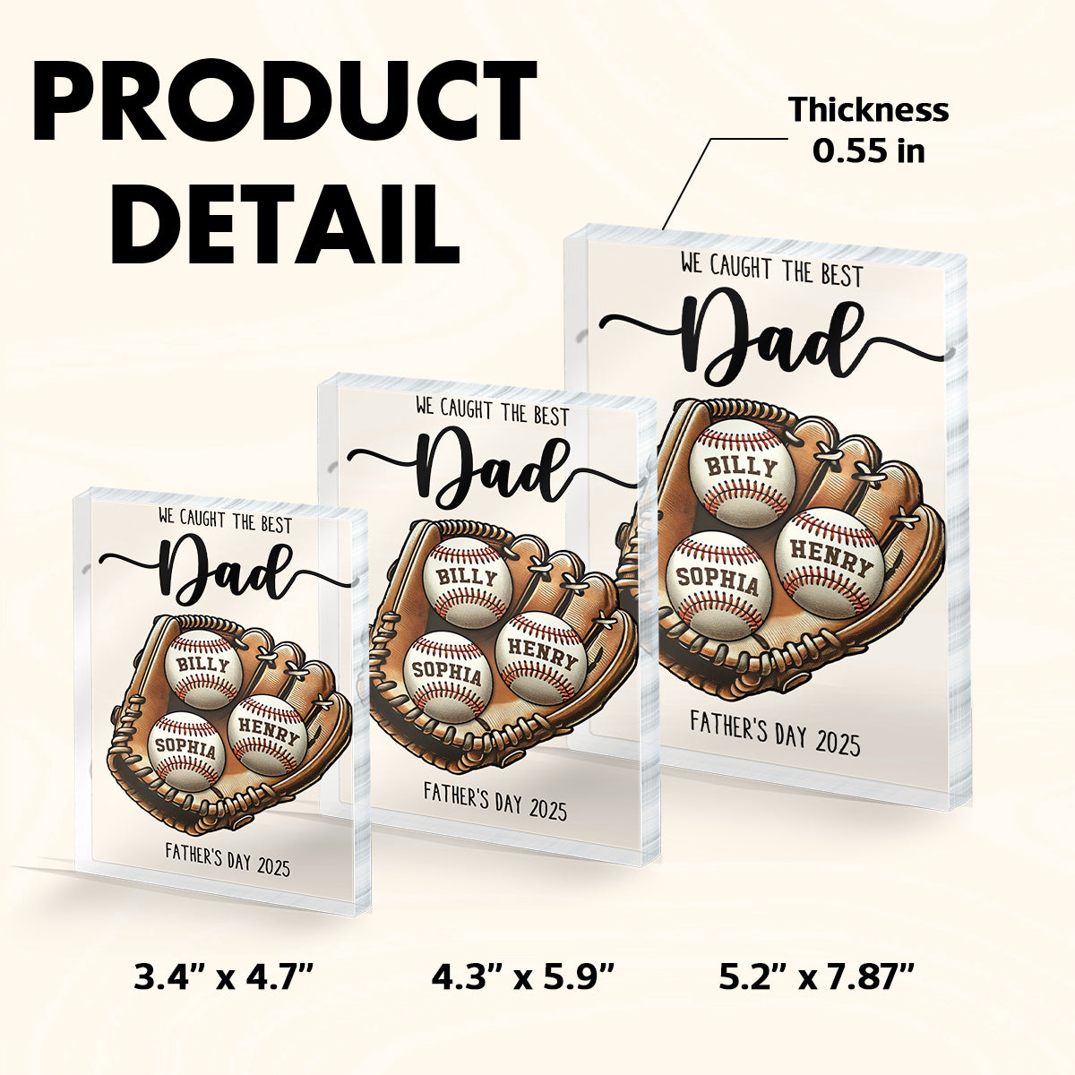 We Caught The Best Dad Baseball, Softball Personalized Acrylic Block Plaque, Custom Kid's Name, Father’s Day Gift For Husband, Gift For Dad
