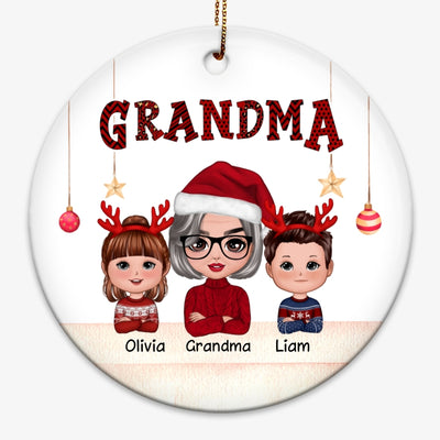 Grandma And Grandkids Christmas Red Pattern Personalized Circle Ornament