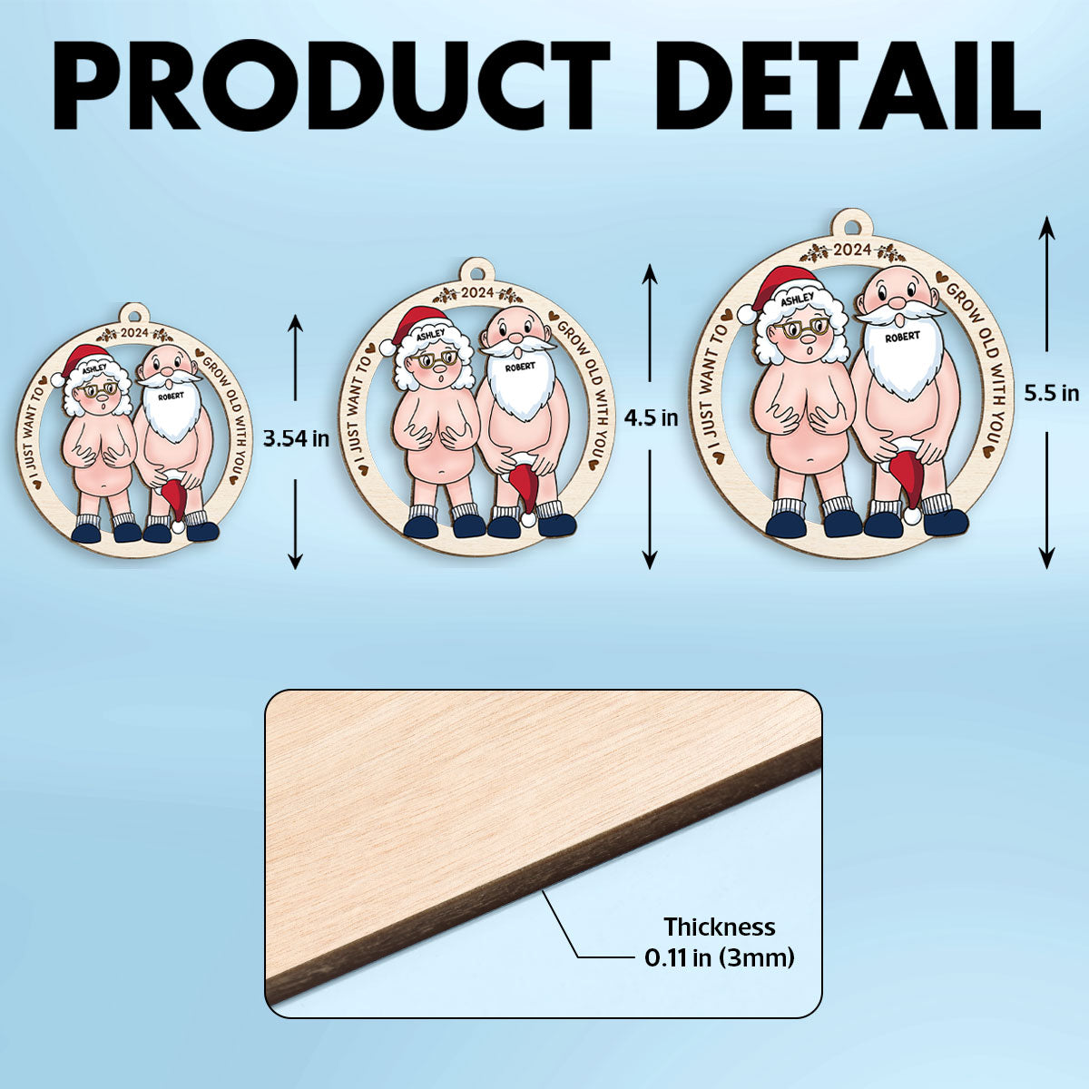 Funny Old Couple Personalized 1-Layer Wooden Ornament Christmas Gift for Him for Her