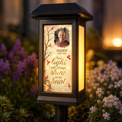 Your Light Will Always Shine in My Heart Cardinal Memorial - Personalized Solar Garden Light - Heartfelt Sympathy Gift for Loved Ones