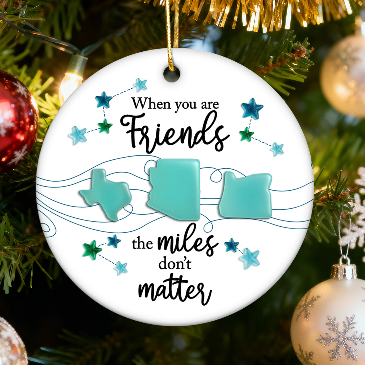 3D Sea Glass Effect Long Distance When You Are Friends Miles Don't Matter - Personalized Ceramic Ornament - Christmas Gift For Best Friends