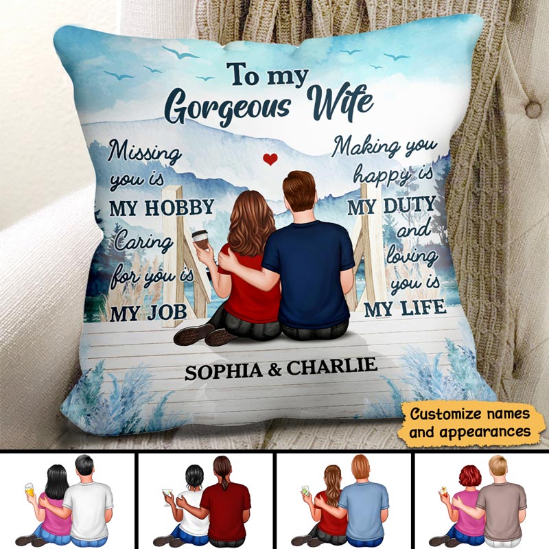 Embracing Couple Back View On Bridge Personalized Pillow