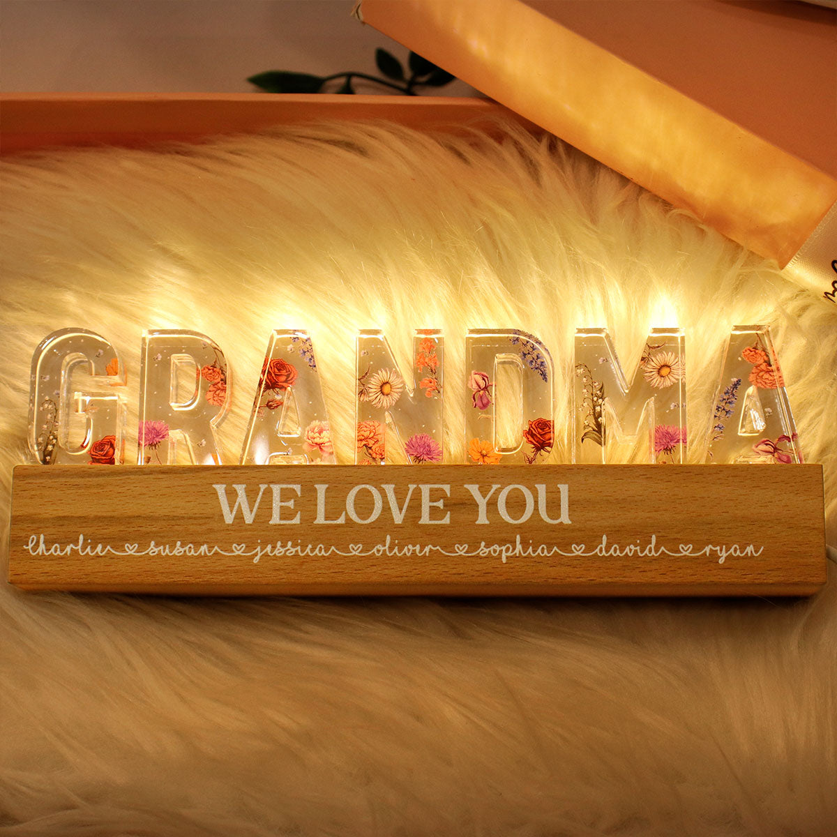 Custom Flower Printed LED Night Light, Birth Month Flower, Gift For Mom, For Grandma, For Wife