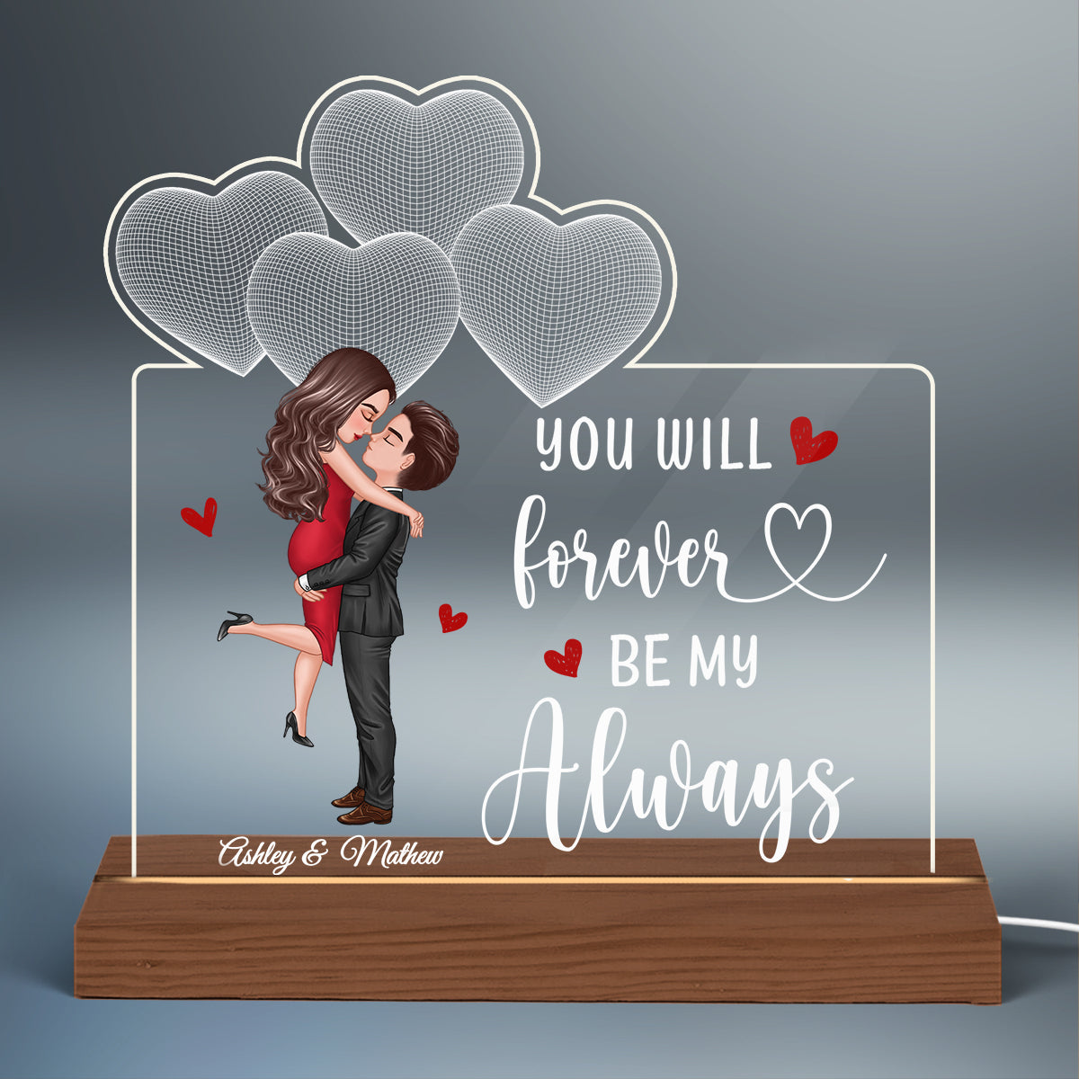 Kissing Couple Under 3D Heart Together Since Personalized Custom Shape Acrylic Plaque With LED Night Light - Anniversary Gift For Couple - Gift For Him Gift For Her