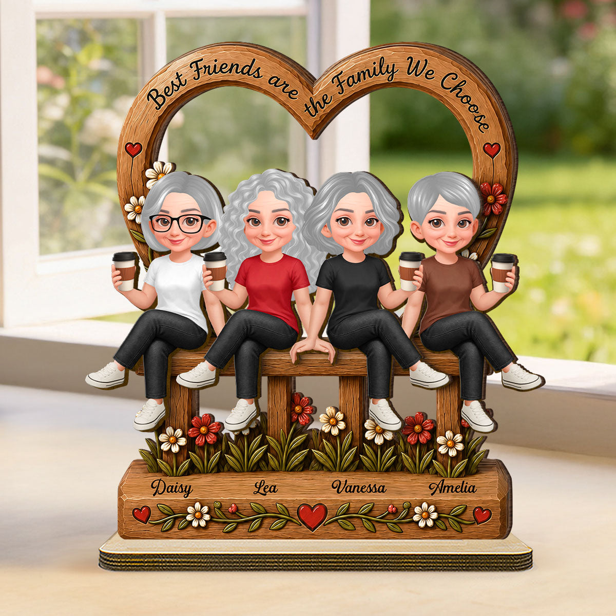 Floral Besties Best Friends Are The Family We Choose - Personalized 2-Layered Wooden Plaque - Birthday Gift, Gift For Best Friends
