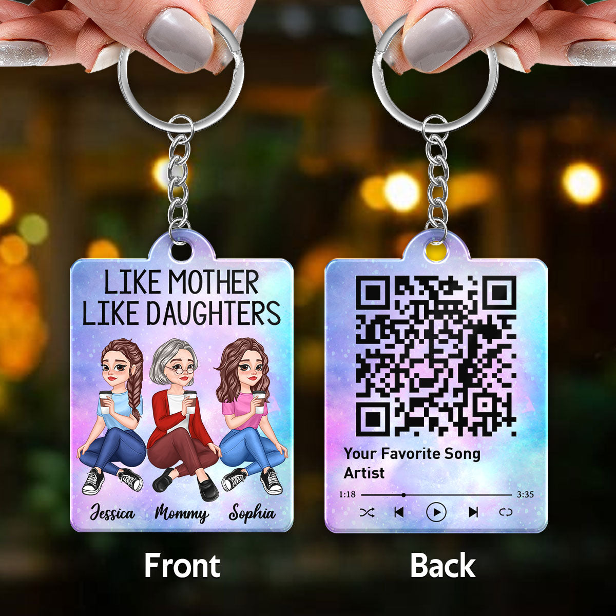 Pretty Cartoon Like Mother Like Daughter Favorite Song QR Code Galaxy Personalized Acrylic Keychain