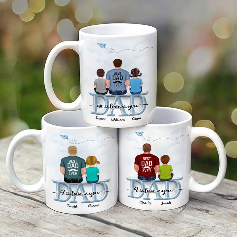 Dad Grandpa And Kids On Text Personalized Mug, Father's Day Gift For Dad, Grandpa, Husband