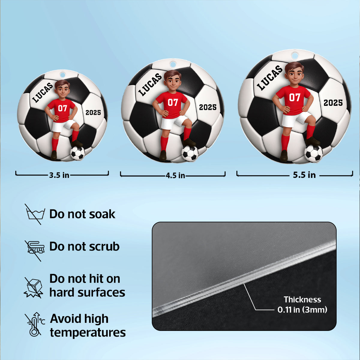 Soccer Girl Boy 3D Effect - Personalized Acrylic Ornament