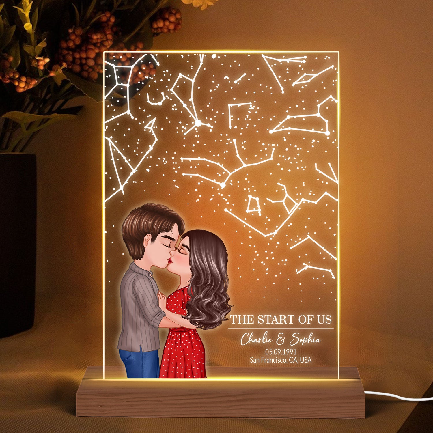 Couple Kissing Under the Sky, Custom Star Map by Date LED Night Light, Personalized Couple Constellation Map, Engagement Gift for him and her