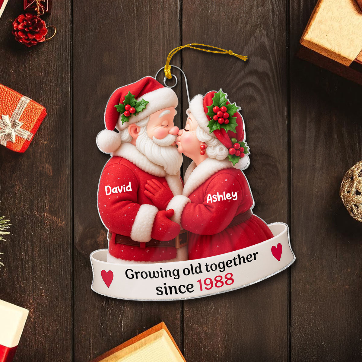 Santa Couple Growing Old Together Personalized Acrylic Ornament, Anniversary, Christmas Gift for him, Gift for her