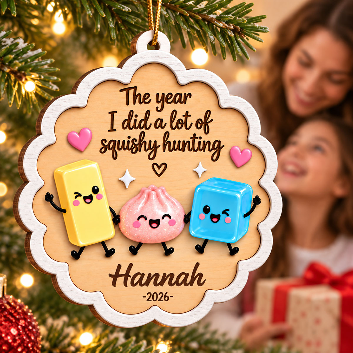 The Year Of Squishy Hunting Cute Squishies 2D Flat - Personalized Wooden Ornament - Christmas 2026 Keepsake