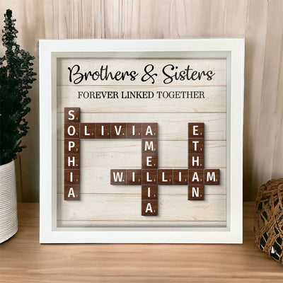 Brothers & Sisters Forever Linked Together Crossword Puzzle Art Shadow Box, Christmas Gift For Brothers, Sisters, Siblings, Family