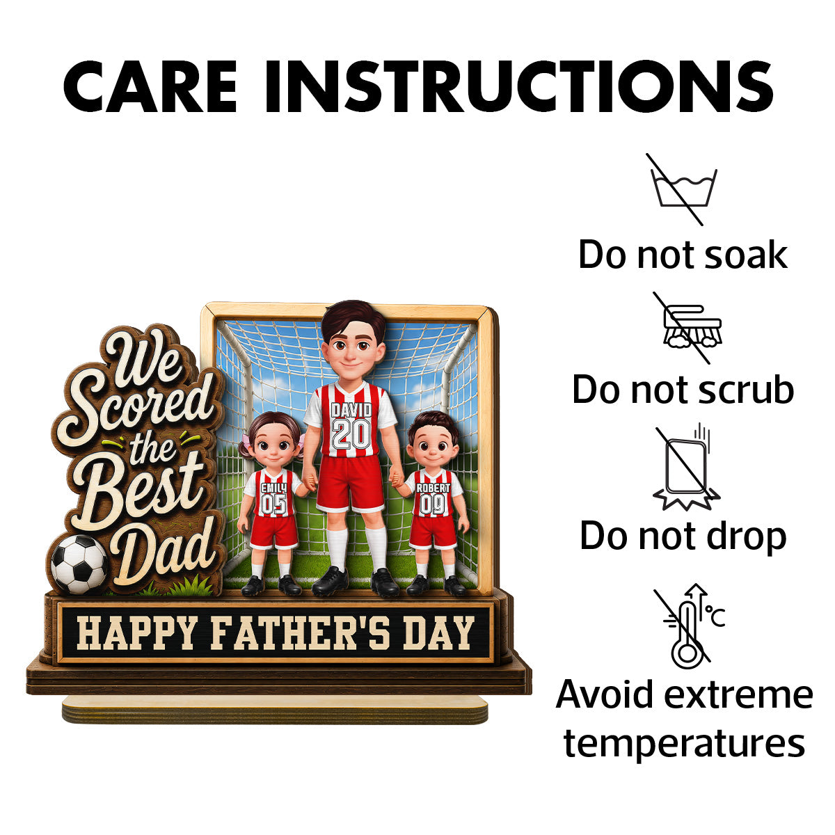 We Scored The Best Dad Dad & Kids In Goal 2D Flat - Personalized 2-Layered Wooden Plaque - Father's Day Gift For Soccer Dad, UK Football Dad