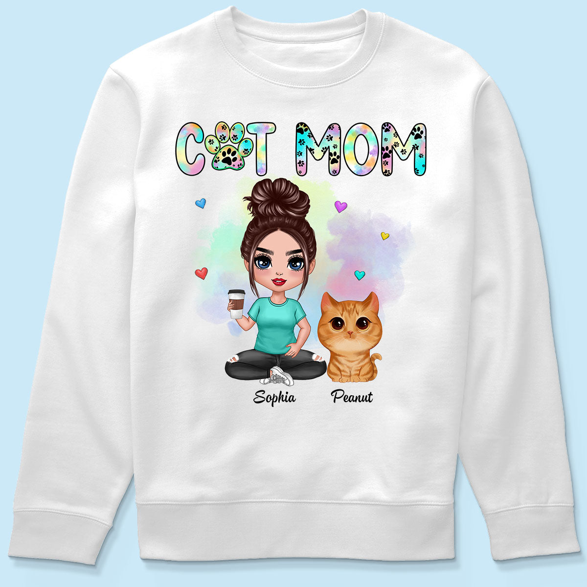 Pastel Paw Patterns Cat Mom Watercolor Cute Cats Personalized Shirt