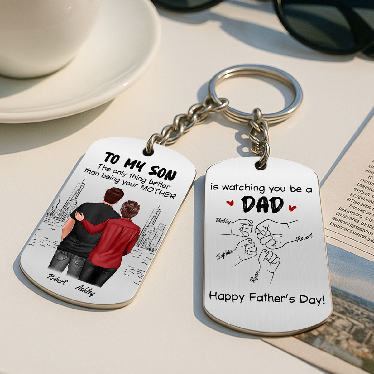From Mom To Son Watching You Be A Dad Personalized Metal Keychain, Gift For Son