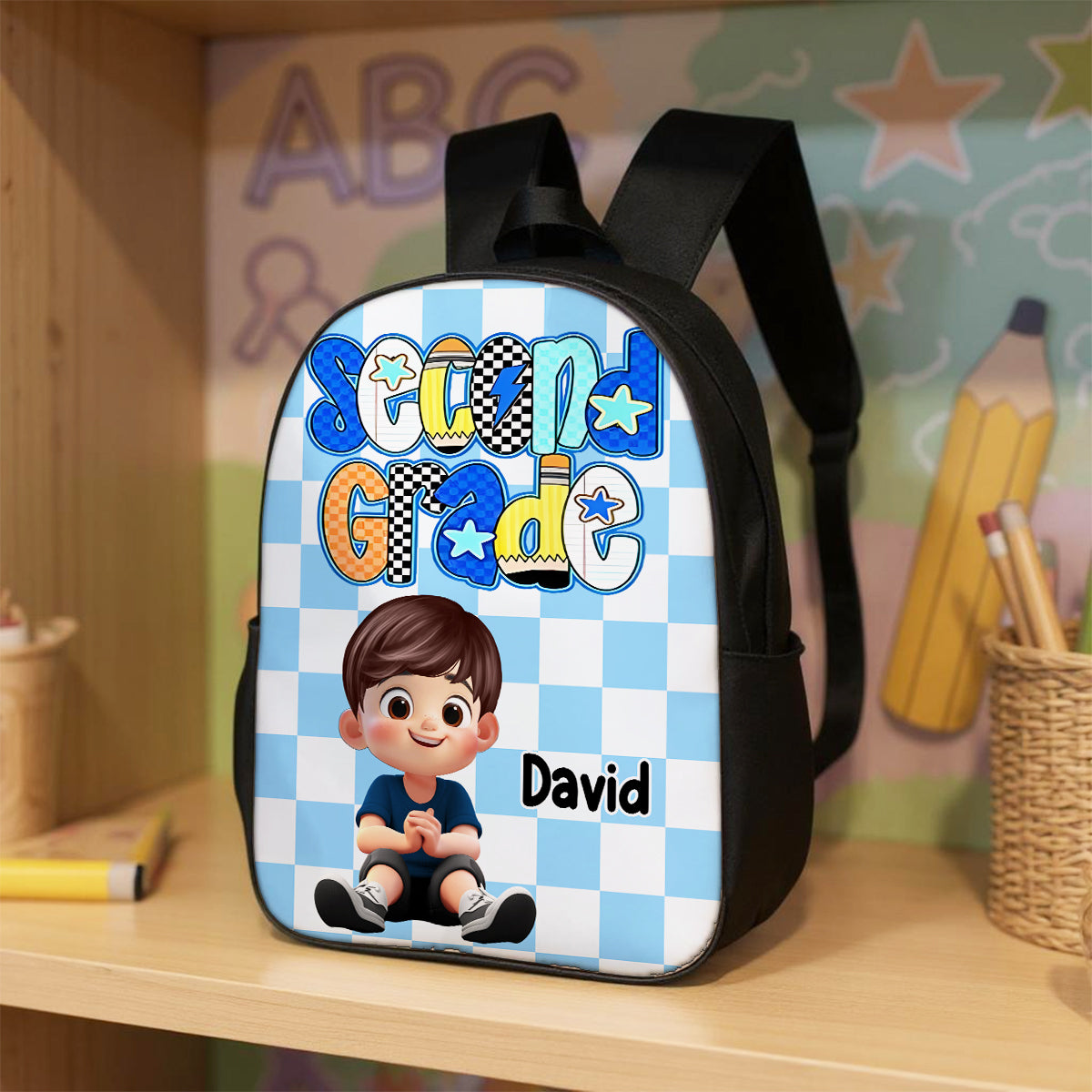 Retro Back to School Preppy Kindergarten Kid, First Day, Pre-K to Fourth Grade Personalized Backpack