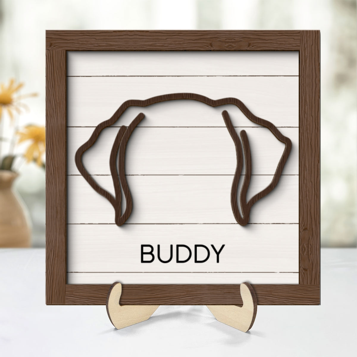 Custom Dog Ear Line Drawing Personalized 2-Layer Wooden Plaque