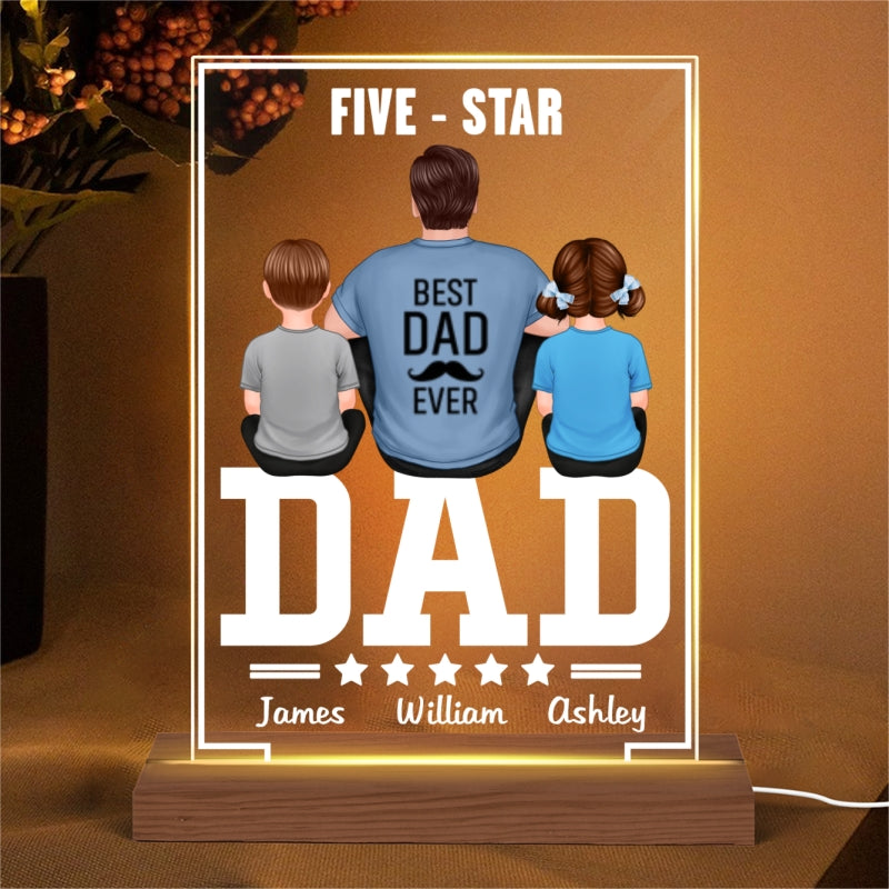Five - Star Dad Back View Dad And Kids Personalized Rectangle Acrylic Plaque LED Night Light