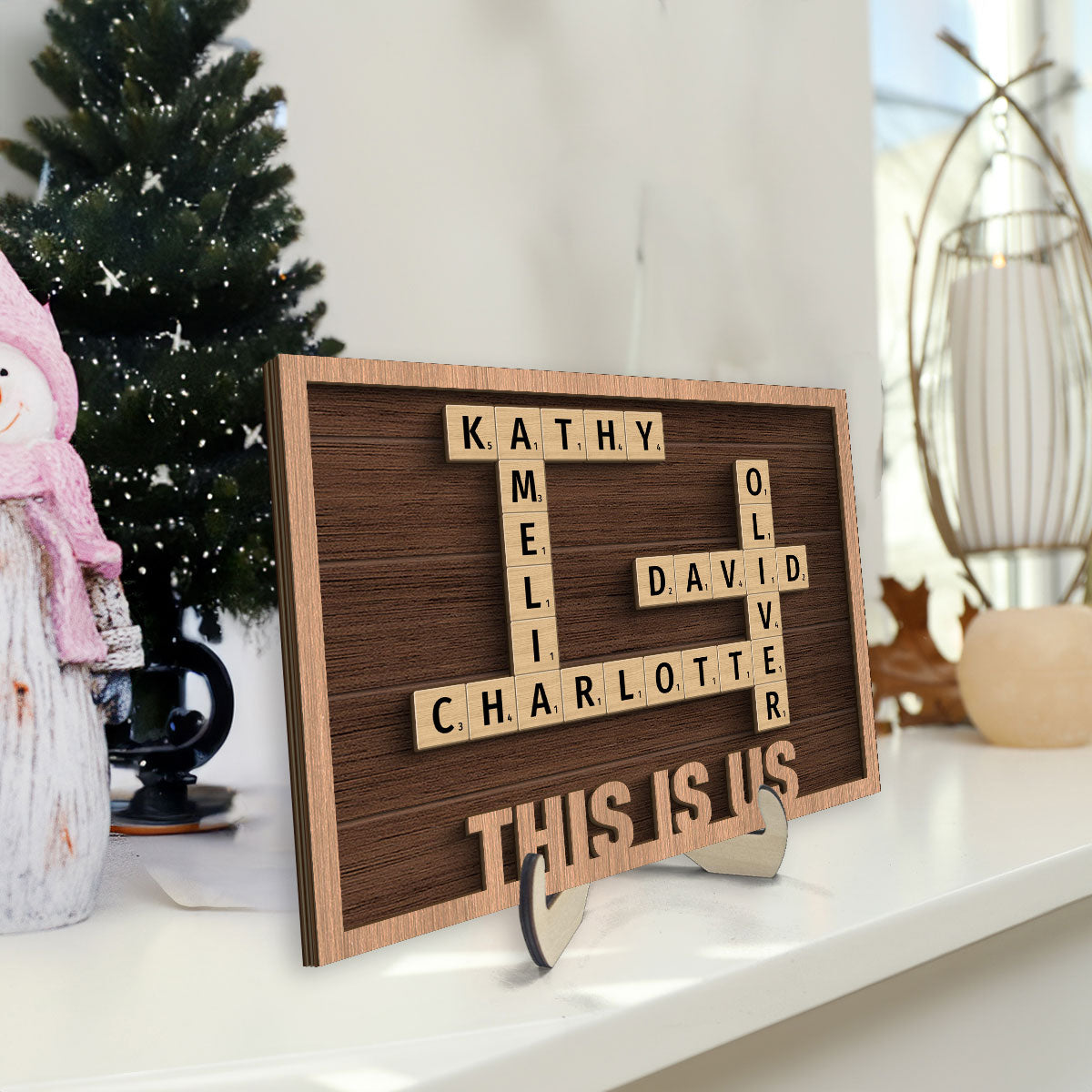 Our Family Crossword Puzzle Art Home Decor Gift Personalized 2-Layer Wooden Plaque