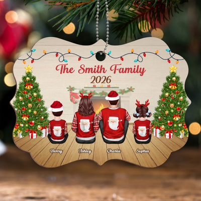 Family Sitting Back View In House Personalized Wooden Ornament