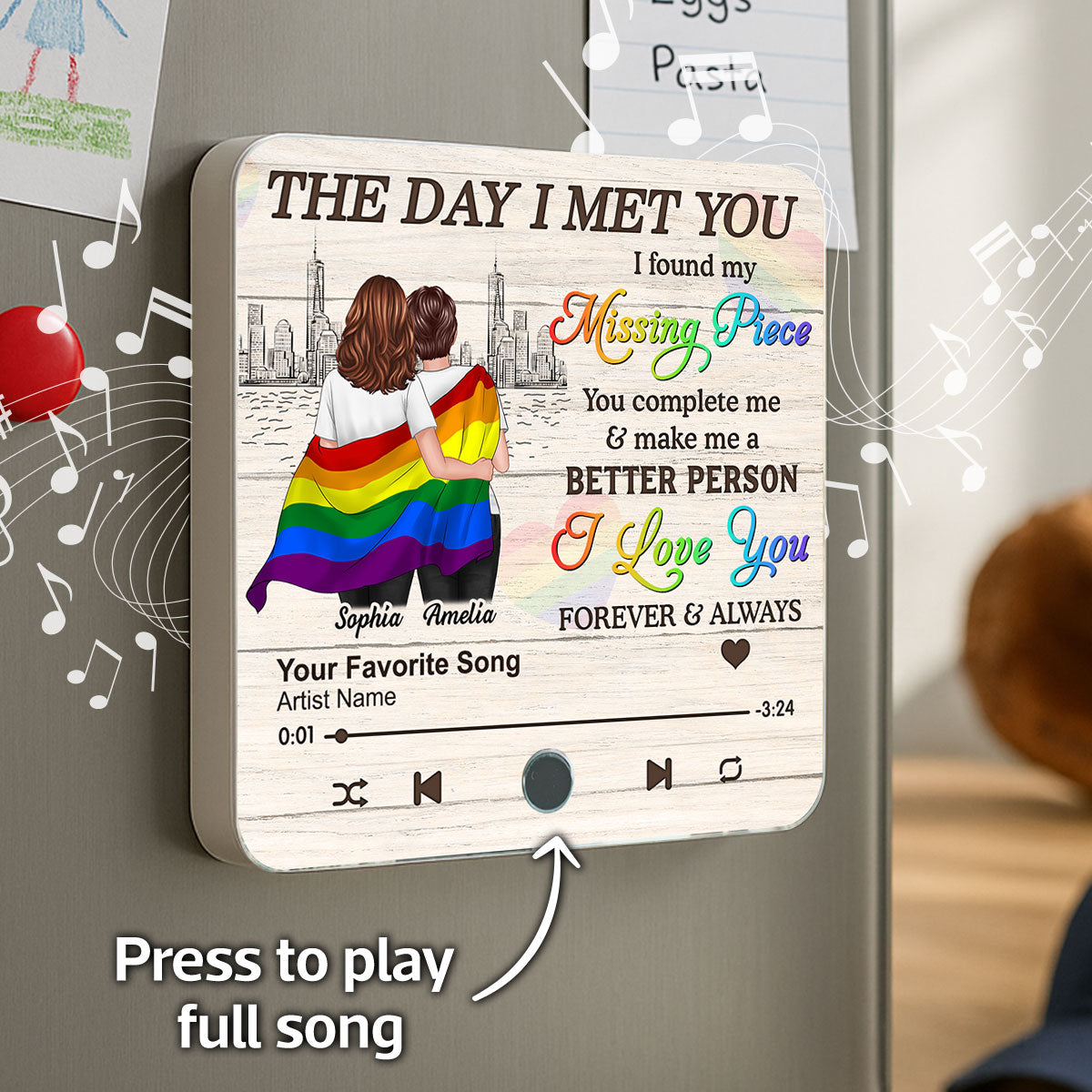 Pride Month LGBT Couple The Day I Met You Personalized Music Fridge Magnet, Gift For Couple