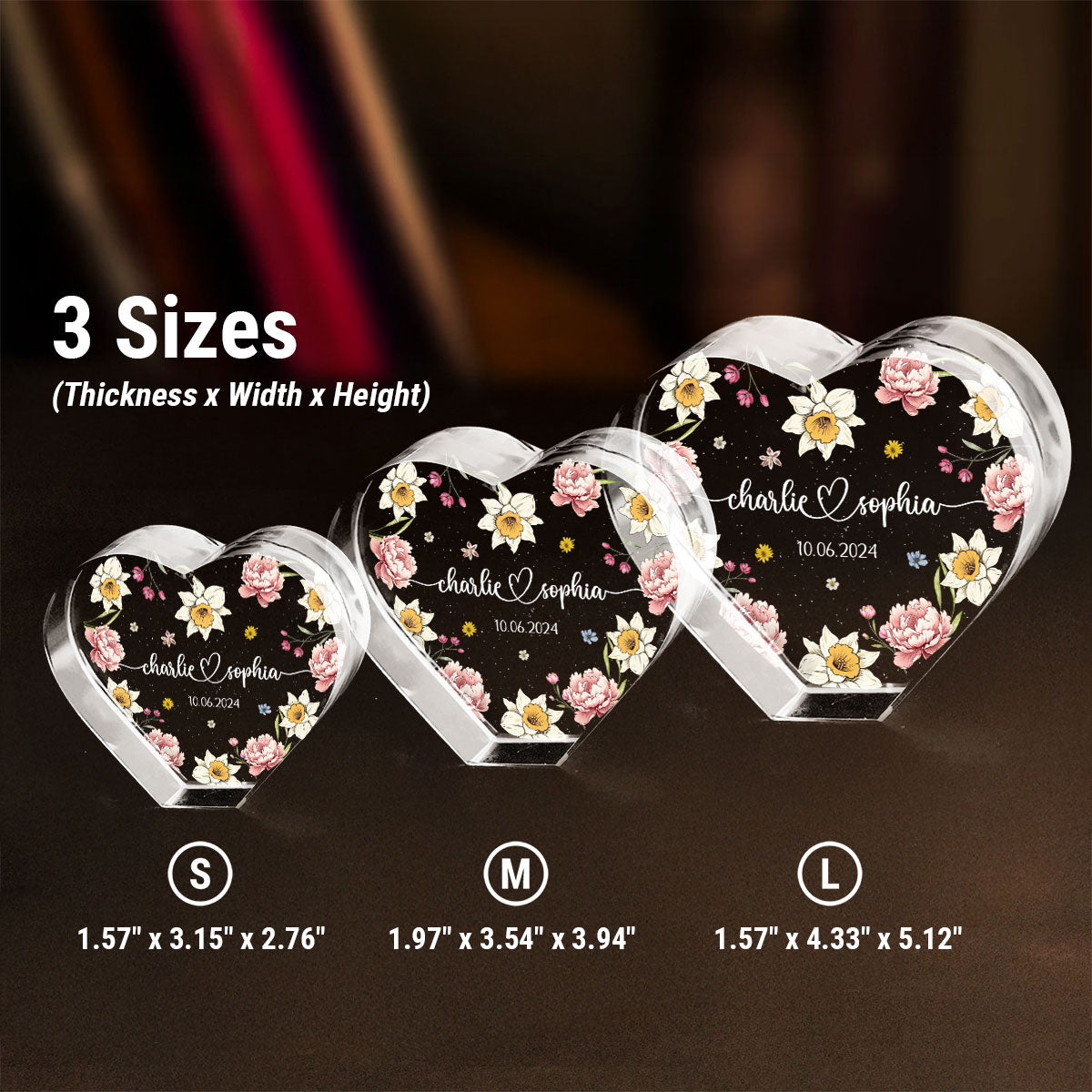 Couple Name Birth Month Flower Premium Crystal Heart LED, Unique Personalized Gift For Couple, For Him, For Her, Perfect Last-minute Valentine's Gift, Free Delivery