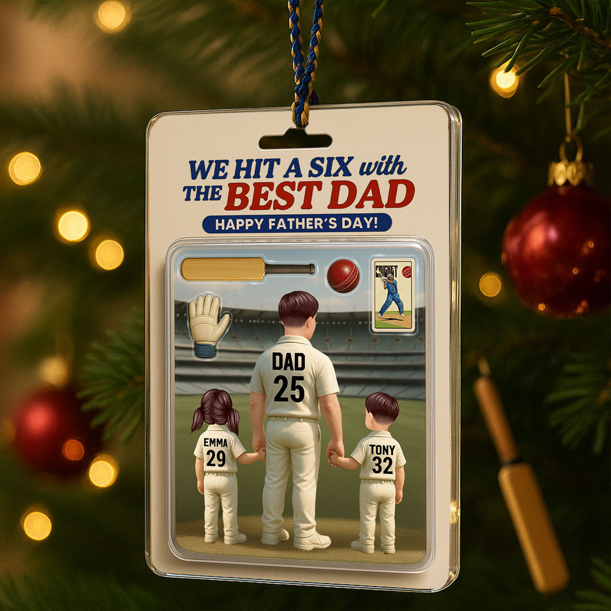 Hit A Six With The Best Dad Cricket Dad Personalized Car Hanger Acrylic Ornament, Father's Day Gift For Husband, Dad