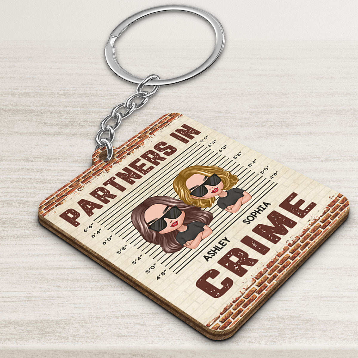 Doll Friends Besties Sisters Brothers Siblings Partners In Crime Personalized Wooden Keychain