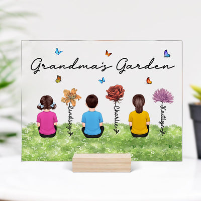 Grandma‘s Garden Grandkids Sitting Vintage Birth Flower Personalized Acrylic Plaque