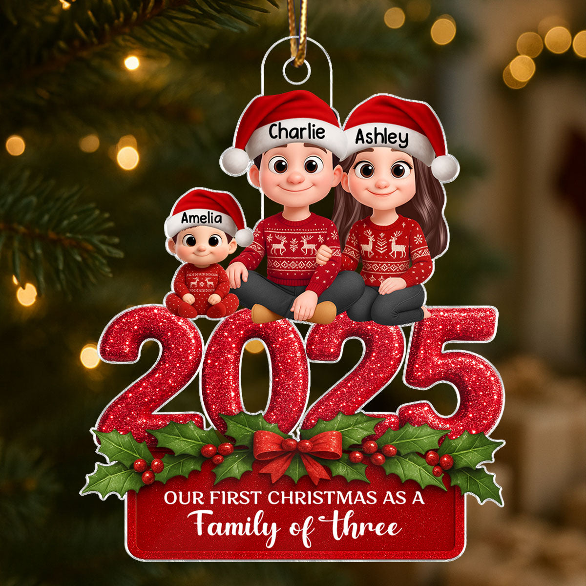 First Christmas as a Family of Three, Four - Personalized Acrylic Ornament - Christmas Gift for Family