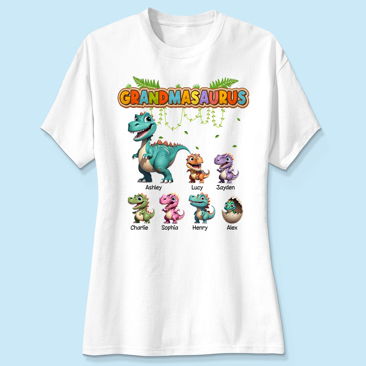 Grandmasaurus And Kids Colorful 3D Effect Cute Dinosaurs Personalized Shirt, Gift For Grandma