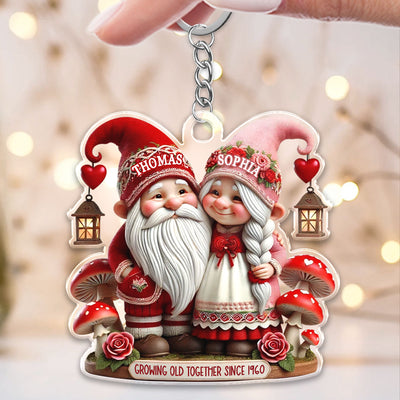 3D Effect Valentine's Gnome Couple Personalized Acrylic Keychain,  Gift For Him, For Her, Husband, Wife