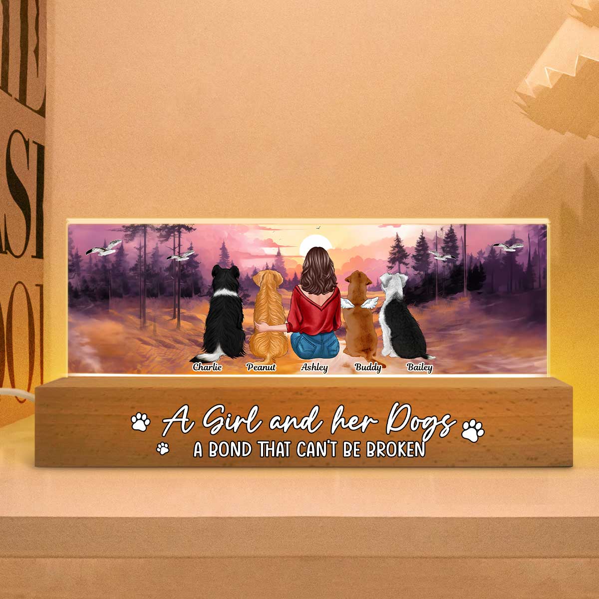 Realistic Beach Landscape A Girl And Her Dog Bond Can't Be Broken Personalized Acrylic Block LED Night Light